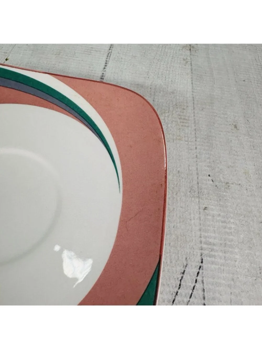Sango Quadrille PINWHEEL PINK Wave Geometric Semi Porcelain Square Saucer Set 2